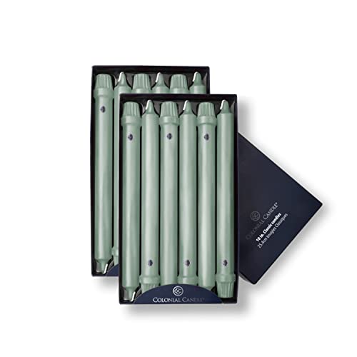 Colonial Candle Unscented Taper Candle, Classic Collection, Colonial Classic Green, 10 In, Pack of 12 - Up to 8 Hours Burn - Image 1
