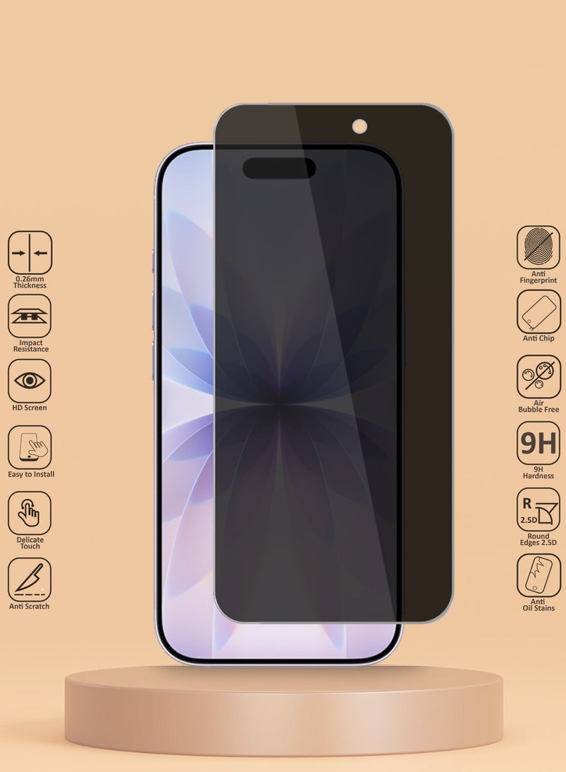 Techie iPhone 17 Privacy Tempered Glass Screen Protector - Premium Privacy Glass 9H Hardness 0.33 mm Rounded Edges Anti Bubbles Easy Installation - Image 2