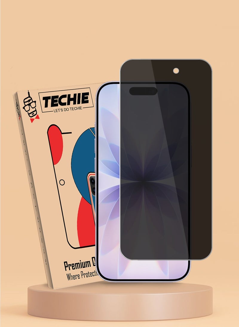 Techie iPhone 17 Privacy Tempered Glass Screen Protector - Premium Privacy Glass 9H Hardness 0.33 mm Rounded Edges Anti Bubbles Easy Installation - Image 1