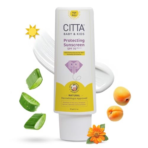CITTA Baby & Kids Sunscreen SPF 70 PA++++ | UVA/UVB/Digital Blue Light Protection | Hypoallergenic & Non-Greasy | Dermatologist Approved | With Humus Extract for Skin Immunity | Paraben-Free | 60g - Image 1