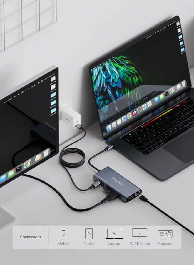 blupebble C11 Multiport Aluminum 11-in-1 Multimedia Hub | 4K HDMI, VGA, Gigabit Ethernet, USB-C PD, USB 3.0 & USB 2.0 Ports, TF/SD Card Reader, AUX 3.5mm Audio Jack - Image 3