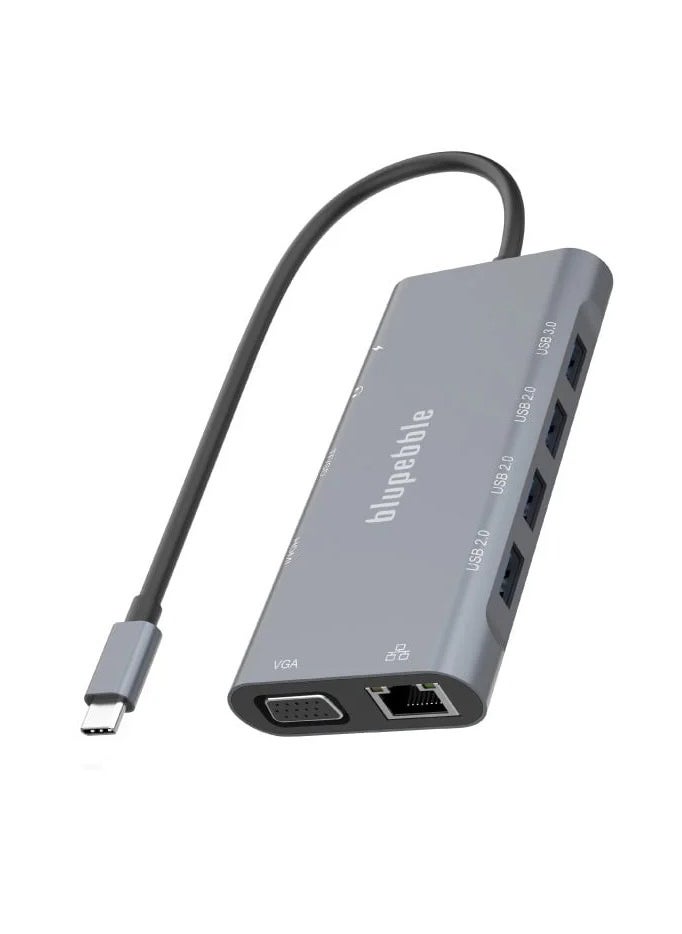 blupebble C11 Type-C 11 in 1 Multiport Docking Station Aluminium  Multimedia Hub  - 4K HDMI, Ethernet, VGA, USB-C, USB-A 2.0X3,USB-A 3.0, TF/SD, AUX 3.5mm Audio Ports Compatible for Macbook Dell HP  - Image 5