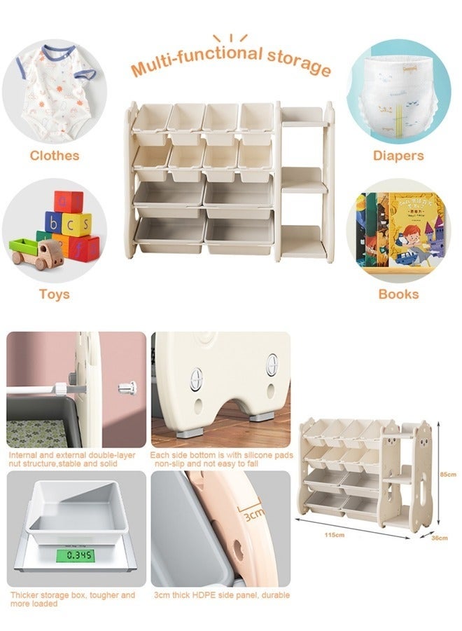 رف تخزين ألعاب الأطفال، منظم تخزين ألعاب الأطفال القابل للإزالة مع 12 صندوقًا بلاستيكيًا، رف ألعاب مع صناديق لغرفة الأطفال - Image 2