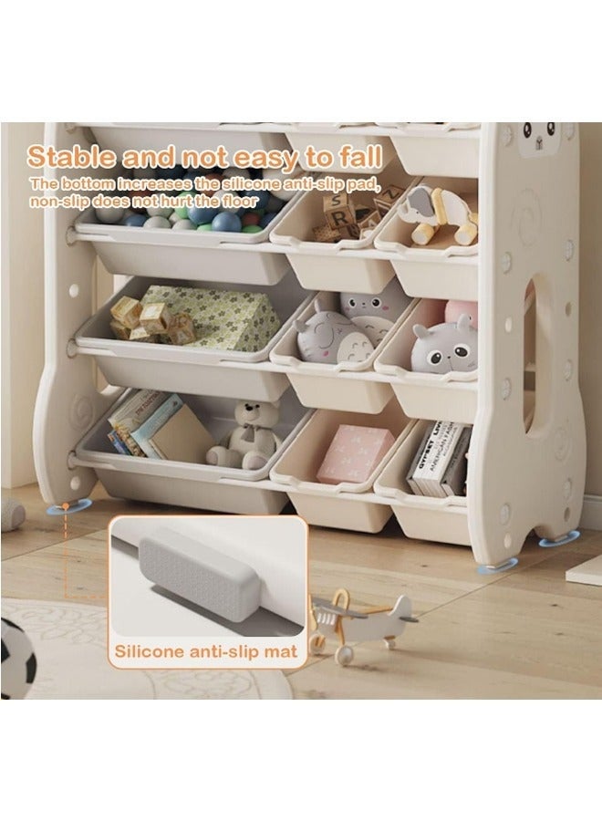رف تخزين ألعاب الأطفال، منظم تخزين ألعاب الأطفال القابل للإزالة مع 12 صندوقًا بلاستيكيًا، رف ألعاب مع صناديق لغرفة الأطفال - Image 3