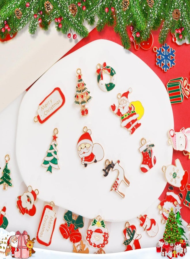 PPVWEY 120 Pcs Christmas Charms for Jewelry Making,Assorted Gold Plated Enamel Xmas Pendants for DIY Necklace Bracelet Earrings,Santa Snowflake Snowman Christmas Tree Charms Bulk for Crafts Making - Image 3