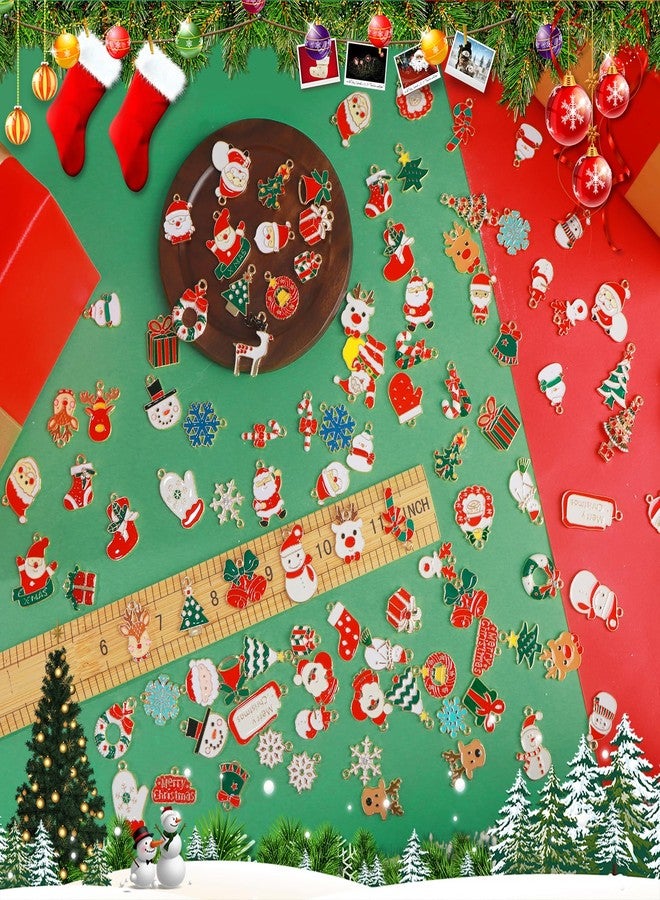 PPVWEY 120 Pcs Christmas Charms for Jewelry Making,Assorted Gold Plated Enamel Xmas Pendants for DIY Necklace Bracelet Earrings,Santa Snowflake Snowman Christmas Tree Charms Bulk for Crafts Making - Image 2