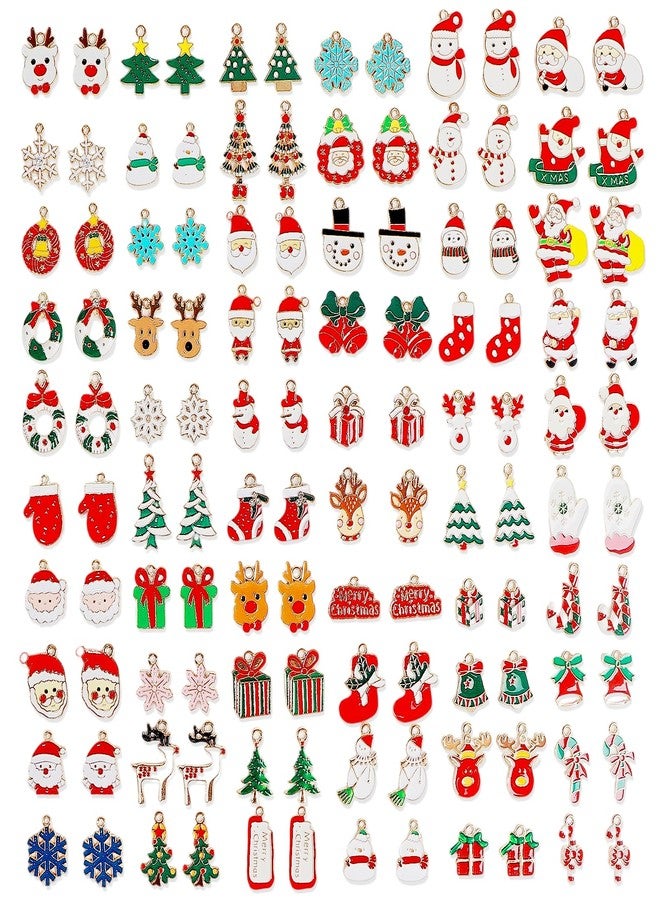 PPVWEY 120 Pcs Christmas Charms for Jewelry Making,Assorted Gold Plated Enamel Xmas Pendants for DIY Necklace Bracelet Earrings,Santa Snowflake Snowman Christmas Tree Charms Bulk for Crafts Making - Image 1