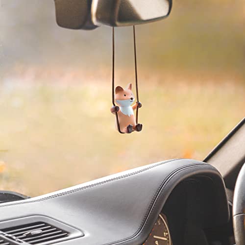 YGMONER Cute Swinging Fox Car Rear View Mirror Hanging Accessories Funny Car Interior Decor Gifts for Women Men Fox - Image 3