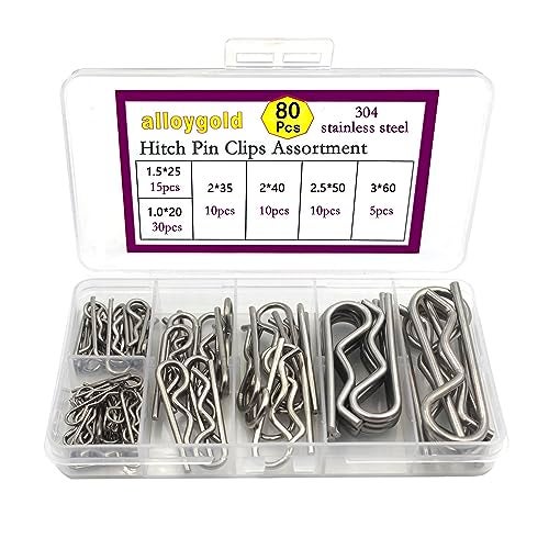 Alloygold 80 Pcs 6 Sizes Stainless Steel Hitch Pin Clip Kit for Hitch Pin Lock System, Trucks, Engine Repair - Image 1