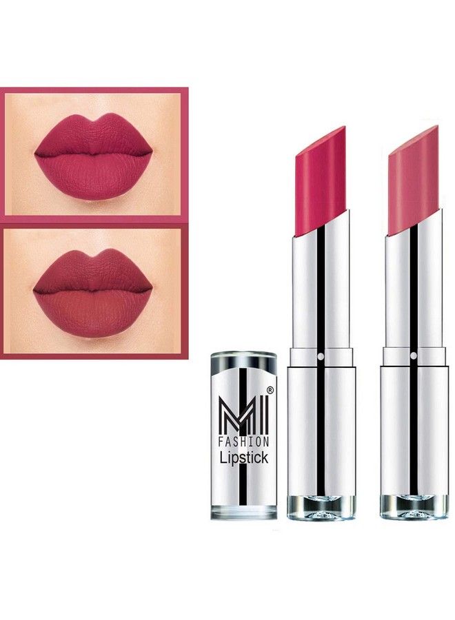 MI FASHION Rich Colors Cr�Me Matte Smooth Lipstick Combo Made In India Long Lasting Set Of 2 ( Magenta Mauve ) - Image 2