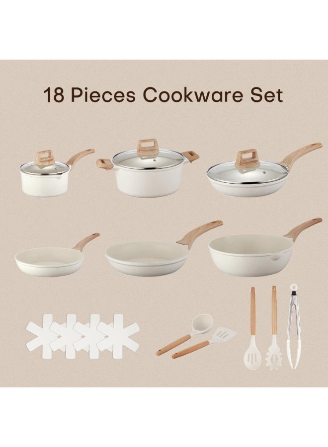 WALALLA Premium 18-Piece Ceramic Nonstick Cookware Set - Complete Kitchen Pot & Pan Collection with Induction Compatible Design, Scratch-Resistant Coating - Image 2