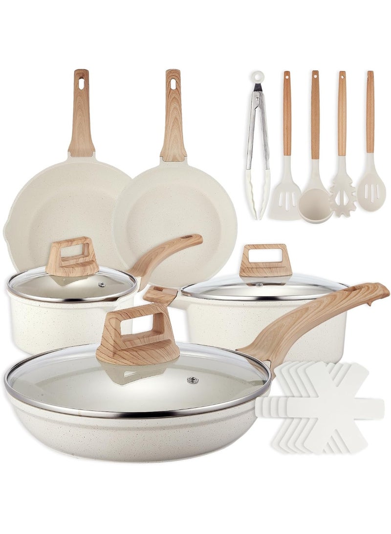 WALALLA Premium 18-Piece Ceramic Nonstick Cookware Set - Complete Kitchen Pot & Pan Collection with Induction Compatible Design, Scratch-Resistant Coating - Image 1