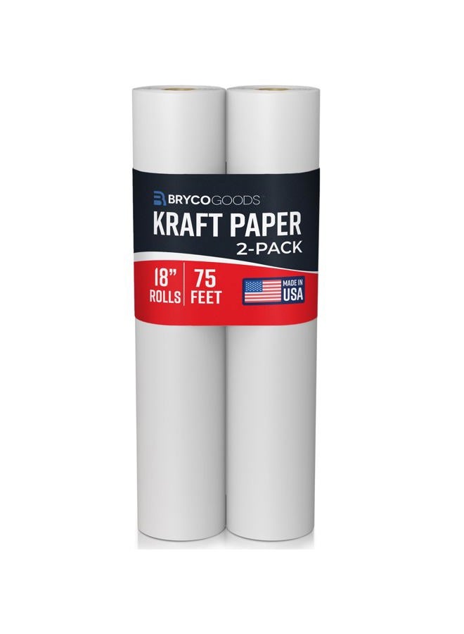 Bryco Goods White Kraft Arts and Crafts Paper Roll – 2 Pack of 18” x 75' (900 Inch) Rolls - Ideal for Paints, Wall Art, Easel Paper, Fadeless Bulletin Board Paper, Gift Wrapping Paper & Kids Crafts - Made in USA - Image 1