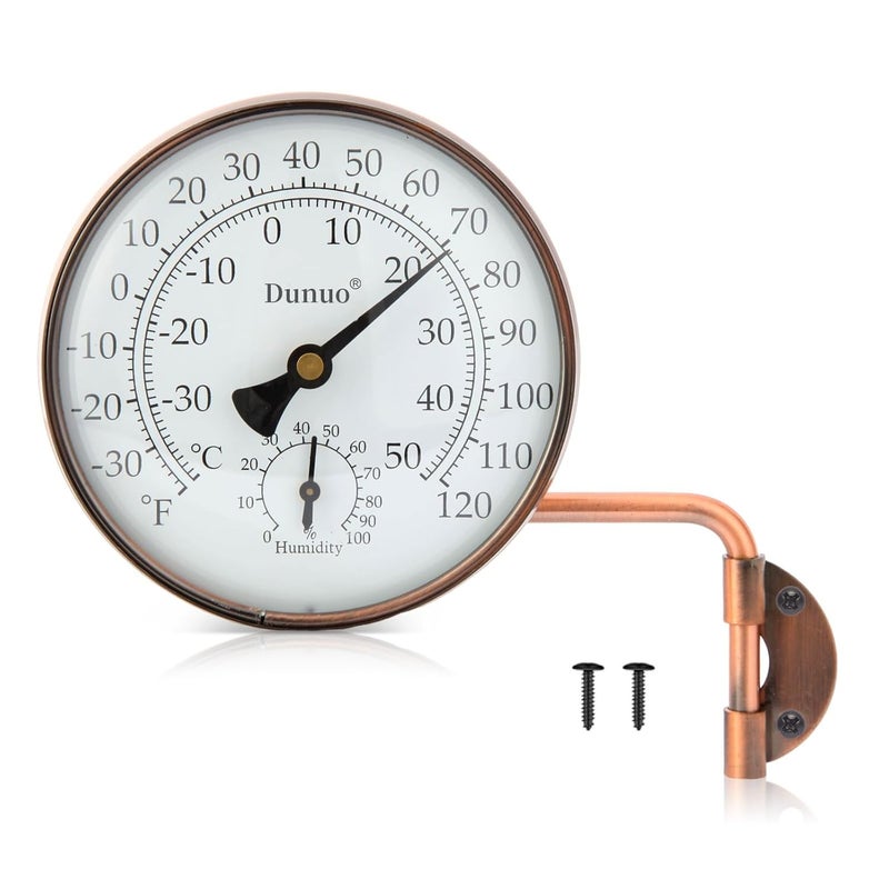 DUNUO 4" Brass Outdoor Thermometer, Indoor Thermometer for Room – Analog Wall-Mount Temperature Gauge with Humidity – Decorative for Patio, Garage, House, Greenhouse, Window, Antique Bronze - Image 1