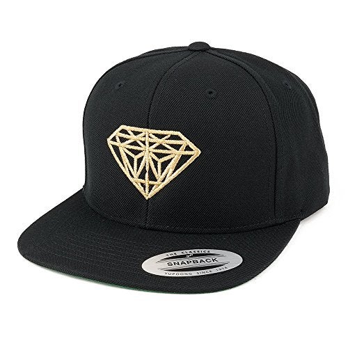 Armycrew Diamond Embroidered Flat Bill Snapback Cap - Black with Metallic Gold Thread - Image 5