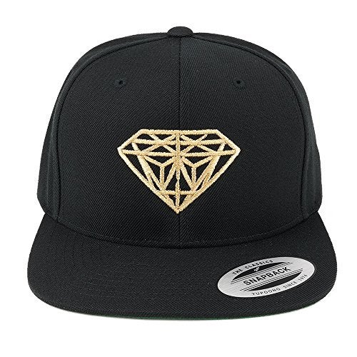 Armycrew Diamond Embroidered Flat Bill Snapback Cap - Black with Metallic Gold Thread - Image 2