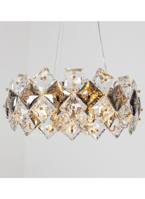 A modern crystal chandelier from Yukandel, a gray and transparent square cry