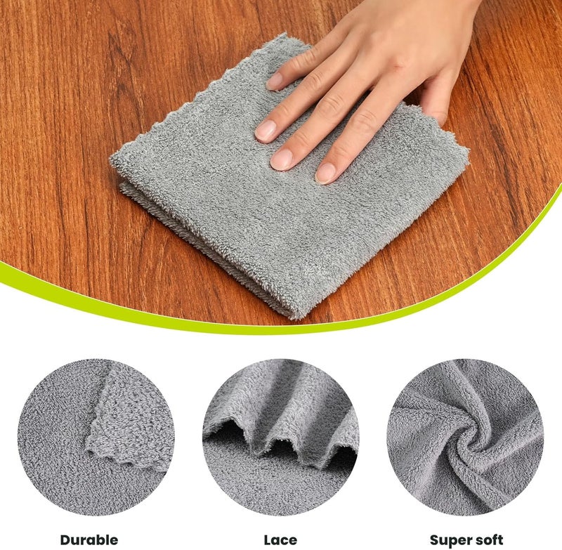 Neessno 12 Pack Microfiber Cleaning Cloths - Ultra Soft, Absorbent, Quick Drying, Lint Free Towels for Kitchen, Window, Glass, and Car - Image 2