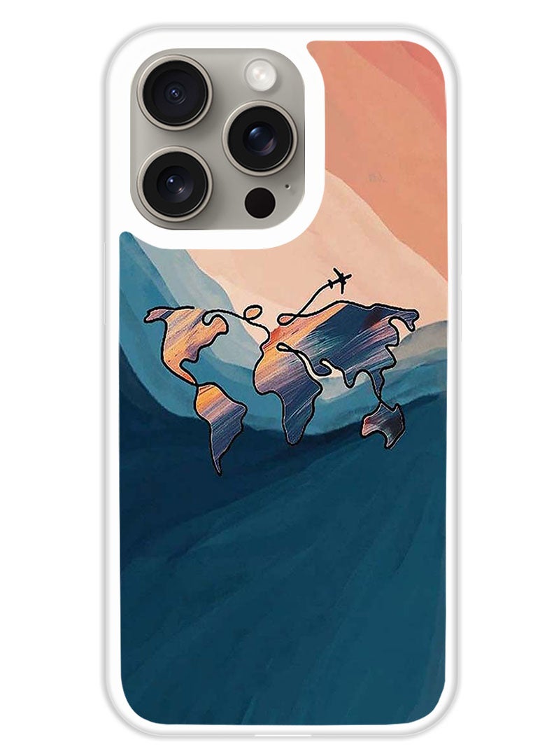 Theodor Protective Case Cover For APPLE IPHONE 15 Pro World Map Colored (White Bumper) - Image 1