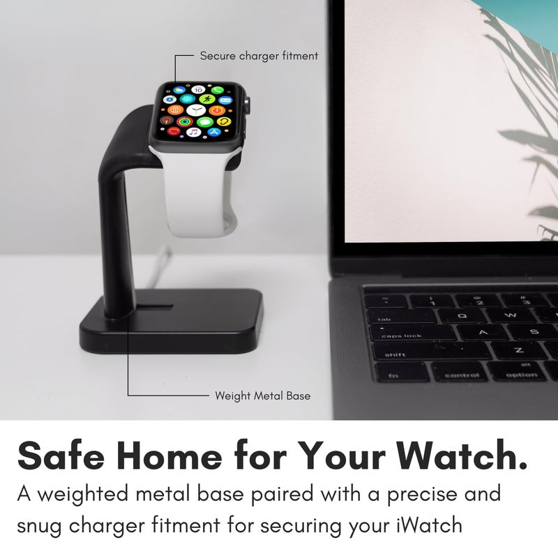 Macally Apple Watch Charger Stand for Series Ultra, 10, 9, 8, 7, 6, 5, 4, 3, 2, 1, SE (44mm, 42mm, 40mm, 38mm) - iWatch AppleWatch Stand Dock - Apple Watches Charging Station - Black - Image 3