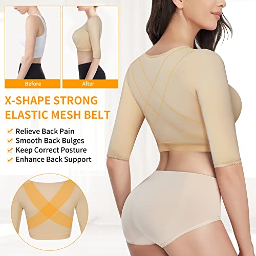 CYDREAM Women Arm Shaper Tops Slimmer Compression Sleeves Post Surgery Posture Corrector Tank Top (2XL, Beige) - Image 4
