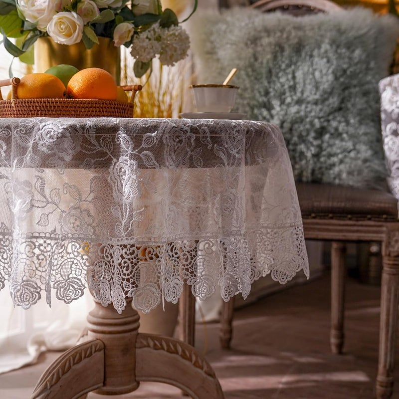 ARTABLE Rectangle Small Table Cloth Lace Macrame Vintage Tablecloth Shabby Chic Embroidered Oblong Table Cover for Wedding Banquet Holiday Long Dinner Tables Offwhite 51 Inch Round - Image 4