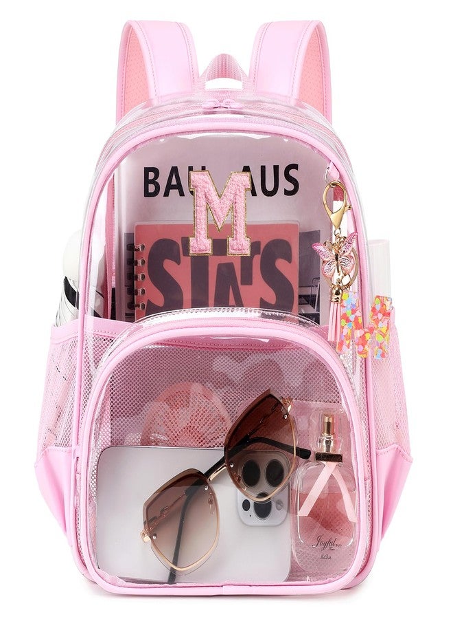 PIG PIG GIRL حقائب ظهر شفافة من PIG PIG GIRL، مناسبة للفعاليات الرياضية، مقاس 12×6×12، حقيبة ظهر صغيرة شفافة للنساء، لون وردي، حرف M - Image 1