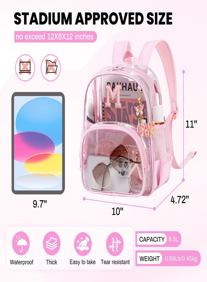 PIG PIG GIRL حقائب ظهر شفافة من PIG PIG GIRL، مناسبة للفعاليات الرياضية، مقاس 12×6×12، حقيبة ظهر صغيرة شفافة للنساء، لون وردي، حرف M - Image 3