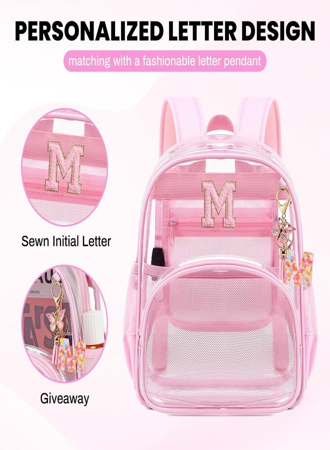 PIG PIG GIRL حقائب ظهر شفافة من PIG PIG GIRL، مناسبة للفعاليات الرياضية، مقاس 12×6×12، حقيبة ظهر صغيرة شفافة للنساء، لون وردي، حرف M - Image 4