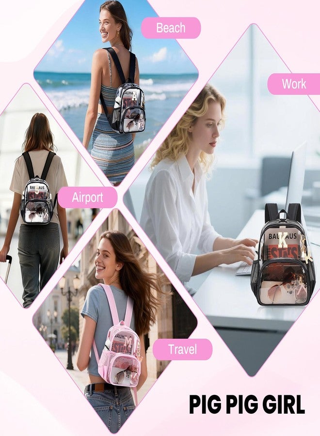 PIG PIG GIRL حقائب ظهر شفافة من PIG PIG GIRL، مناسبة للفعاليات الرياضية، مقاس 12×6×12، حقيبة ظهر صغيرة شفافة للنساء، لون وردي، حرف M - Image 2