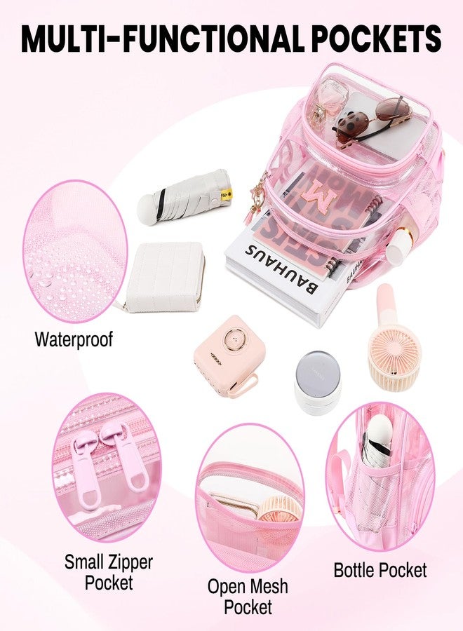 PIG PIG GIRL حقائب ظهر شفافة من PIG PIG GIRL، مناسبة للفعاليات الرياضية، مقاس 12×6×12، حقيبة ظهر صغيرة شفافة للنساء، لون وردي، حرف M - Image 5