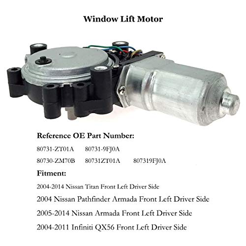 Syconeer Power Window Lift Motor Front Left Driver Side for 2004-2014 Nissan Titan 2004 Nissan Pathfinder Armada 2005-2014 Nissan Armada 2004-2011 Infiniti QX56 Replace OE 80731-ZT01A 80731-9FJ0A - Image 2