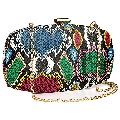 Gets Multicolor Snakeskin Purse for Women Box Evening Bag Green Snakeskin Clutch Handbag Party Wedding - Image 1
