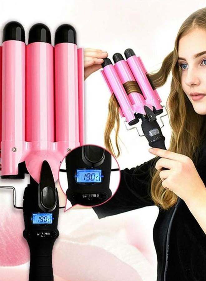 NIBEMINENT Three Barrel Hair Curler Waver Pink/Black/Silver - Image 2