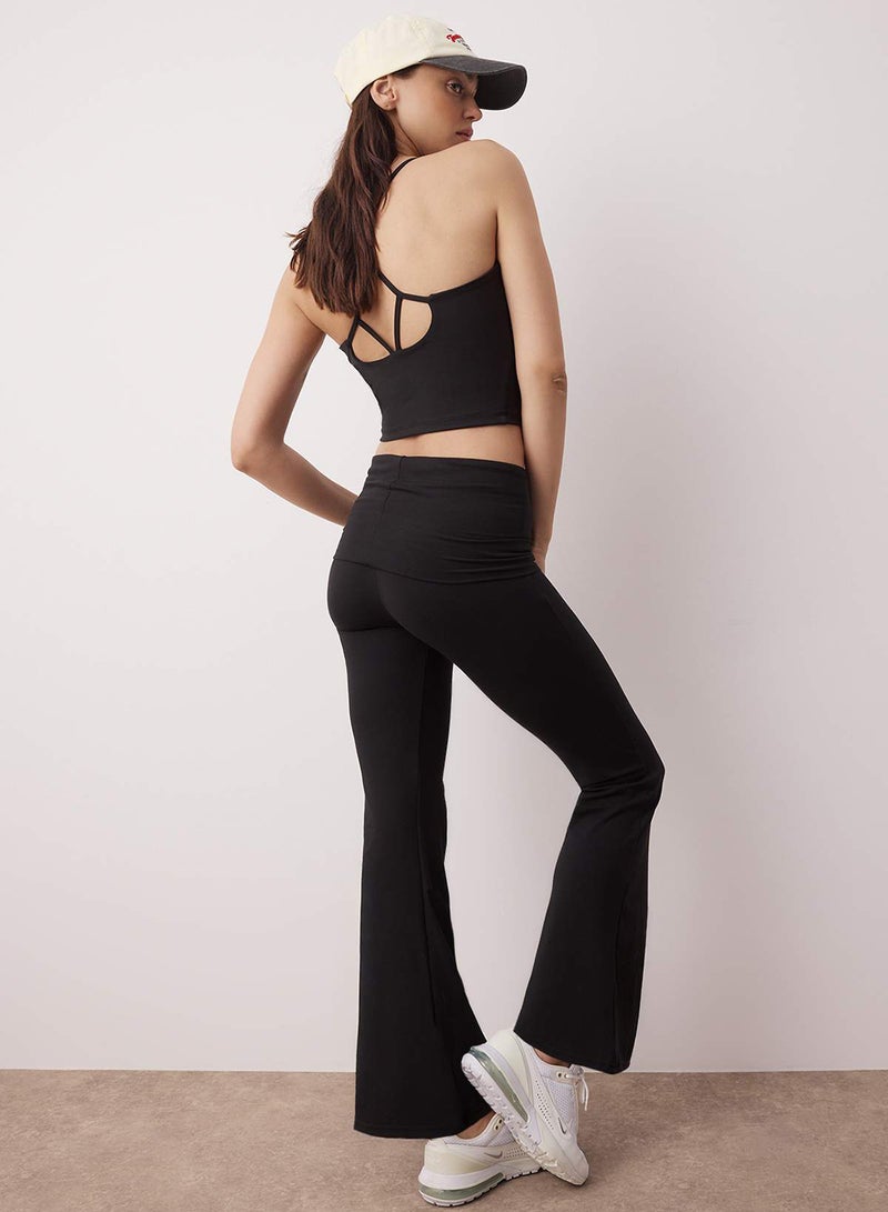 trendyol Black Brushed Soft Fabric Waist Fold Detail Flare/Spanish Leg Yoga Knitted Sports Leggings Thmaw26Ty00001 - Image 2