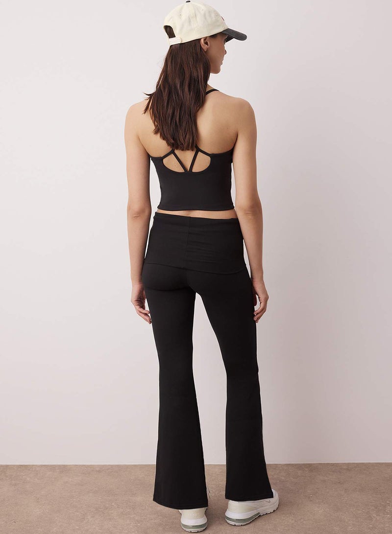 trendyol Black Brushed Soft Fabric Waist Fold Detail Flare/Spanish Leg Yoga Knitted Sports Leggings Thmaw26Ty00001 - Image 4