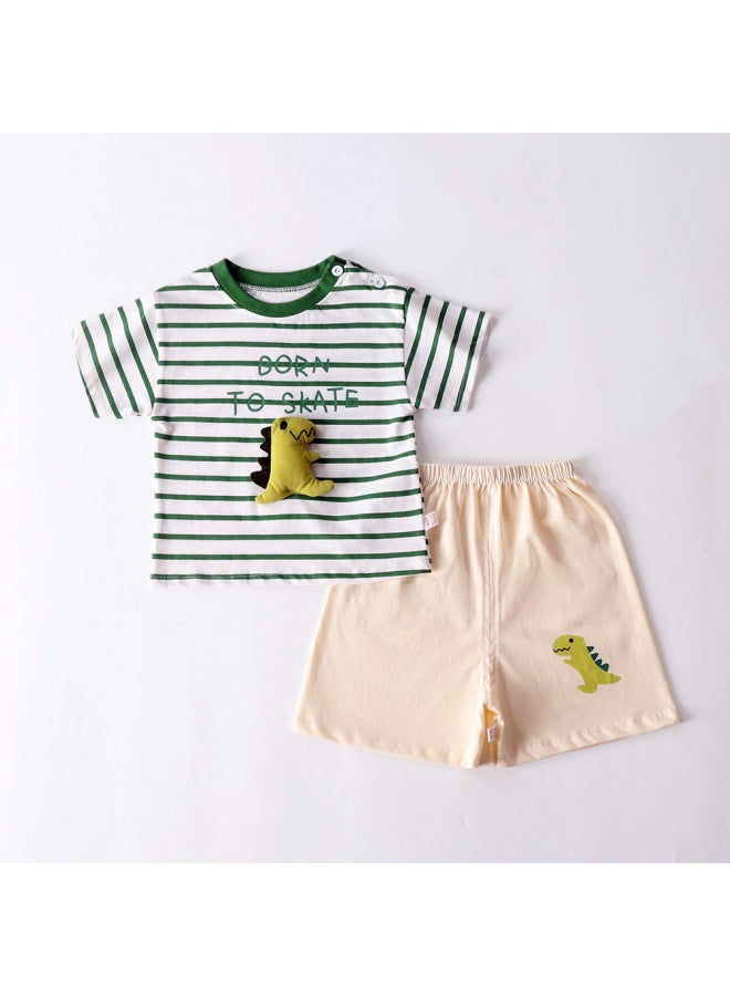 Children's Short-sleeved Suit Cartoon Doll T-shirt Cotton Boys And Girls Summer Two-piece Set Small And Medium-sized Children Shoulder Buckle Comfortable And Casual
