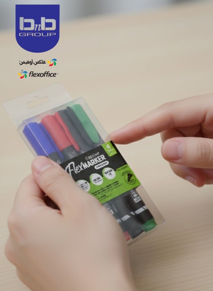 FLEXOFFICE Permanent Marker Assorted, 4 pcs/PP box, 1.5 mm Point Size - Image 4