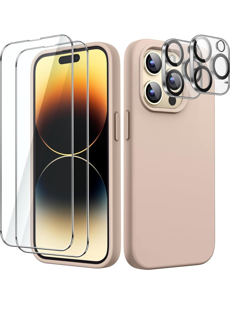 ELTRAZONE "5-in-1 iPhone 14 Pro Max (6.7-Inch) Gold Silicone Case - With 2 Screen Protectors & 2 Camera Lens Protectors" - Image 1