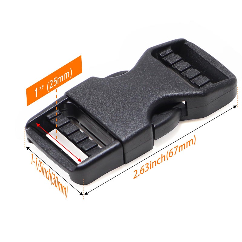ONE WVW PIN Buckle 1" Wide Inside, Quick Side Release Buckle for 1 inch/25mm Webbing Straps, Heavy Duty Plastic Buckles Dual Adjustable No Sewing Clips for Boat Cover Luggage Strap Pet Collar Backpack Replacement - Image 2