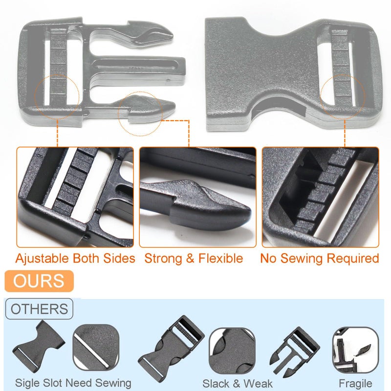 ONE WVW PIN Buckle 1" Wide Inside, Quick Side Release Buckle for 1 inch/25mm Webbing Straps, Heavy Duty Plastic Buckles Dual Adjustable No Sewing Clips for Boat Cover Luggage Strap Pet Collar Backpack Replacement - Image 3