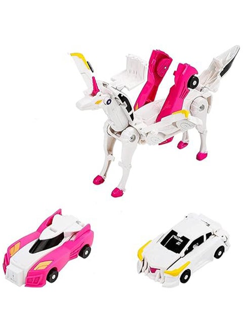Transformer Car Robot, Transformer Action Figure Robot Vehicle, Magnetic Automatic Car Toy Unicorn (Pink)