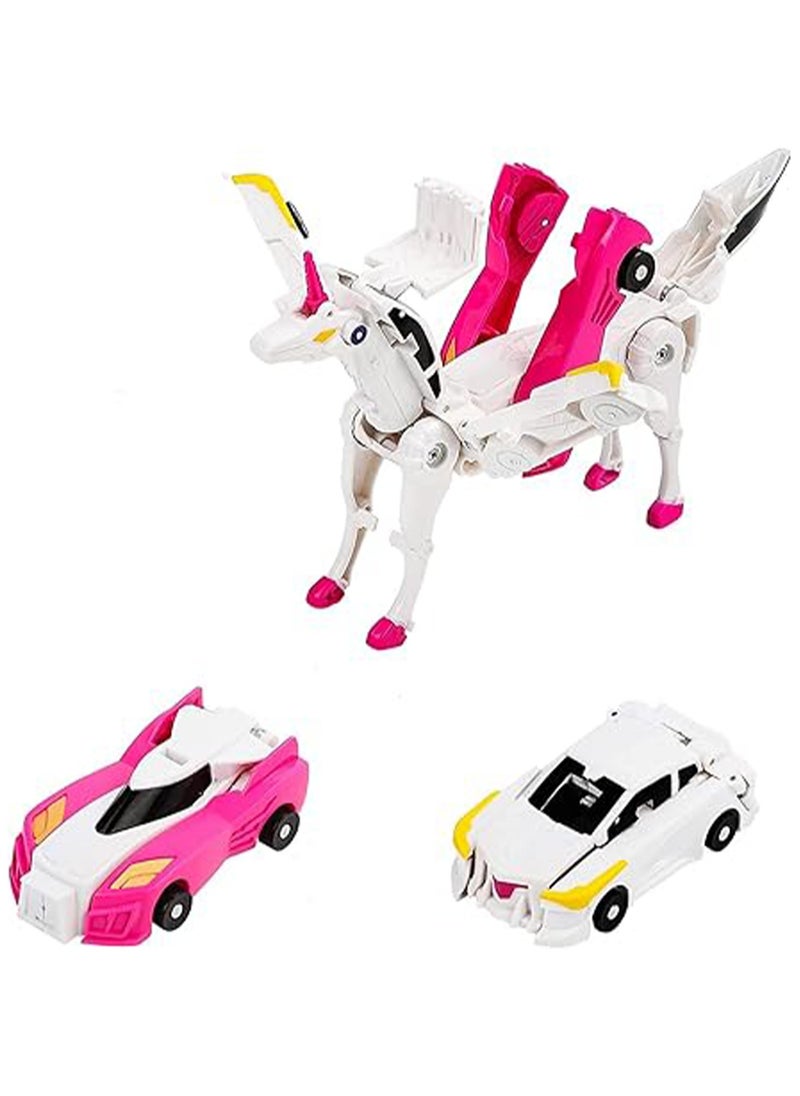 Transformer Car Robot, Transformer Action Figure Robot Vehicle, Magnetic Automatic Car Toy Unicorn (Pink)