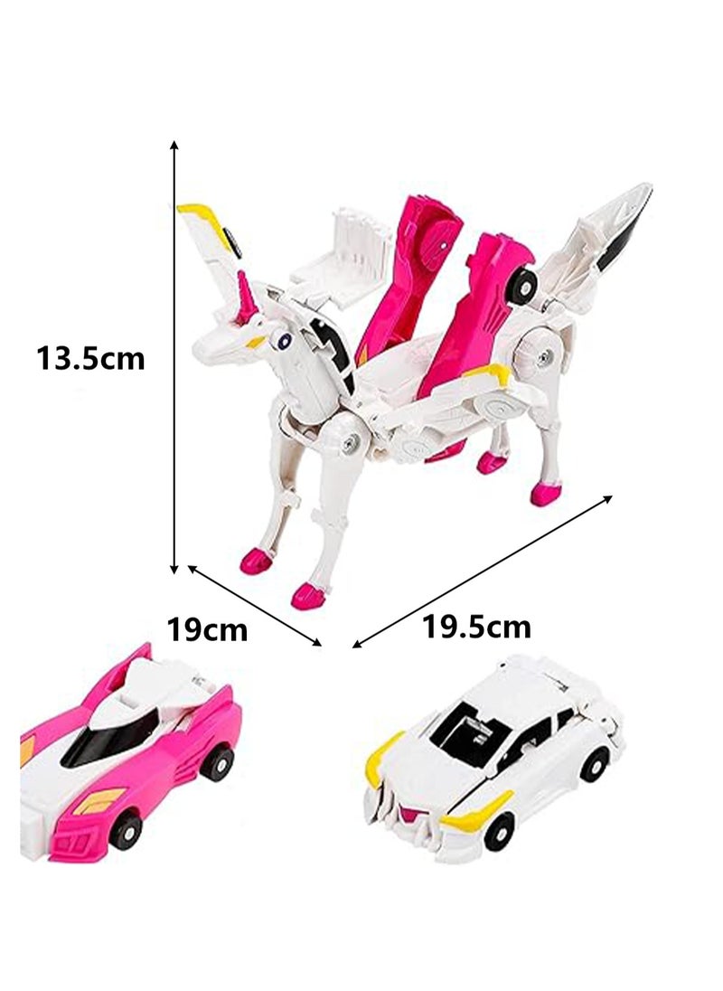 Transformer Car Robot, Transformer Action Figure Robot Vehicle, Magnetic Automatic Car Toy Unicorn (Pink)
