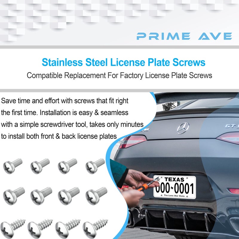 PRIME AVE Stainless Steel License Plate Screws for License Plates, Frames, Covers - Rust Proof Licence Plate Screw Set for Front/Rear - Compatible with Mercedes Benz (Pack of 12) - Image 4