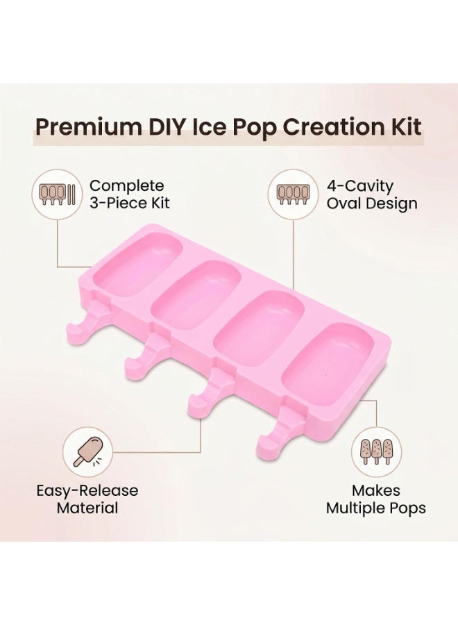 JUE-FISH Pink 4-Cavity Silicone Popsicle Mold Set with 50 Wooden Sticks, Reusable Cakesicle & Ice Cream Mold - Image 5
