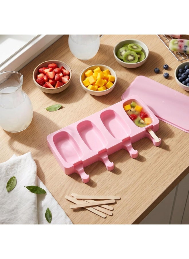 JUE-FISH Pink 4-Cavity Silicone Popsicle Mold Set with 50 Wooden Sticks, Reusable Cakesicle & Ice Cream Mold - Image 4