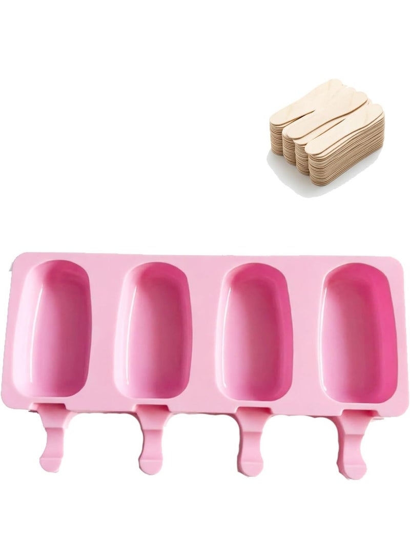 JUE-FISH Pink 4-Cavity Silicone Popsicle Mold Set with 50 Wooden Sticks, Reusable Cakesicle & Ice Cream Mold - Image 1