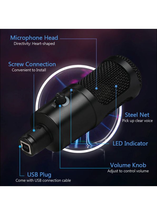 ماركة غير محددة ميكروفون بمنفذ USB مع حامل ثلاثي القوائم V7619 أسود  - Image 4