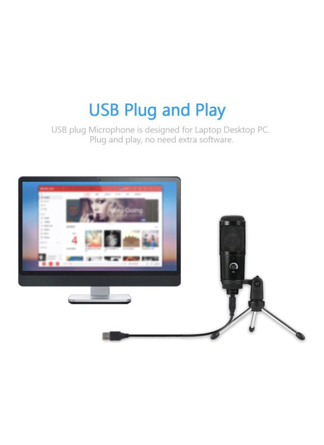 ماركة غير محددة ميكروفون بمنفذ USB مع حامل ثلاثي القوائم V7619 أسود  - Image 5